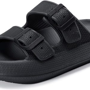 Sandals for WoMen's and Men's - Pillow Slippers - Double Buckle Adjustable Slides - EVA Flat Sandals