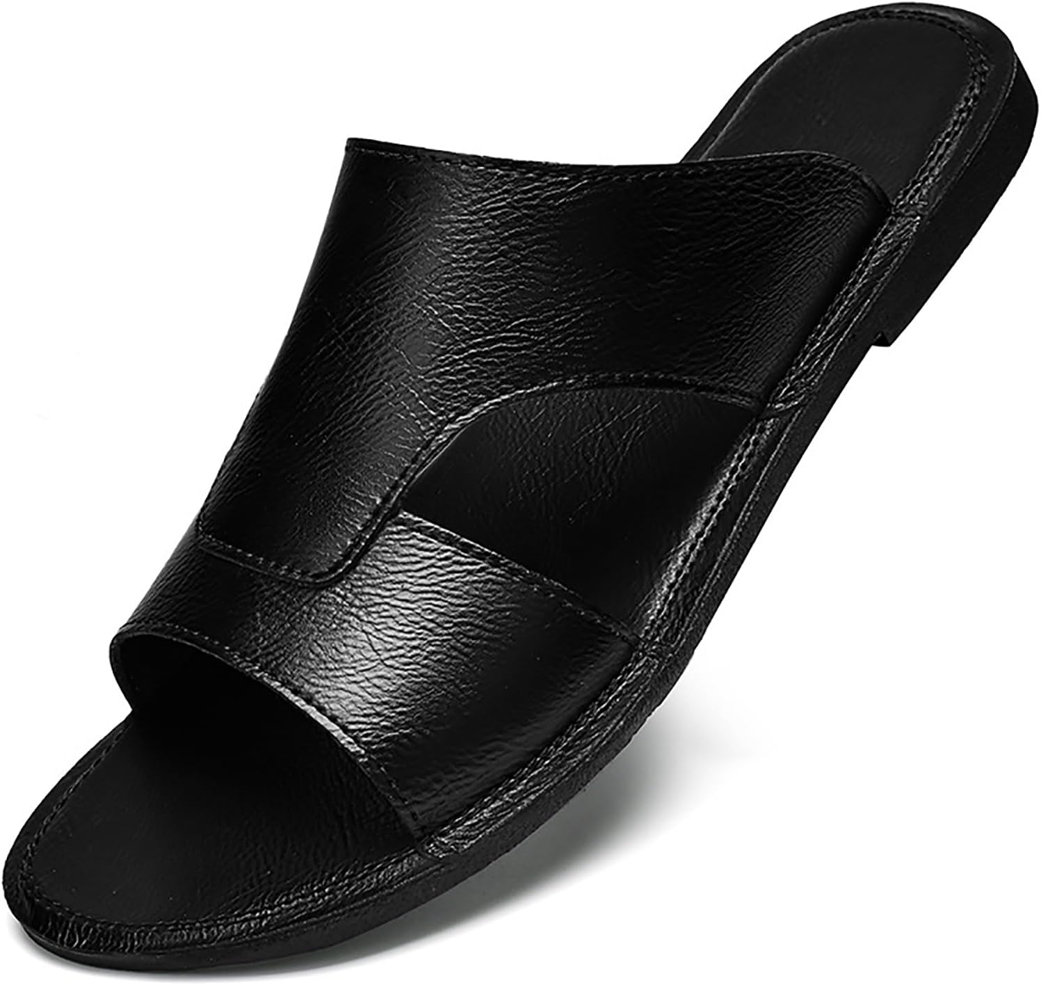 Men's's Leather Cutout Slides Sandals Comfortable Lightweight Open Toe Anti-slip Soft bottom Slip On Slippers Summer Outdoor Casual Beach Sandals
